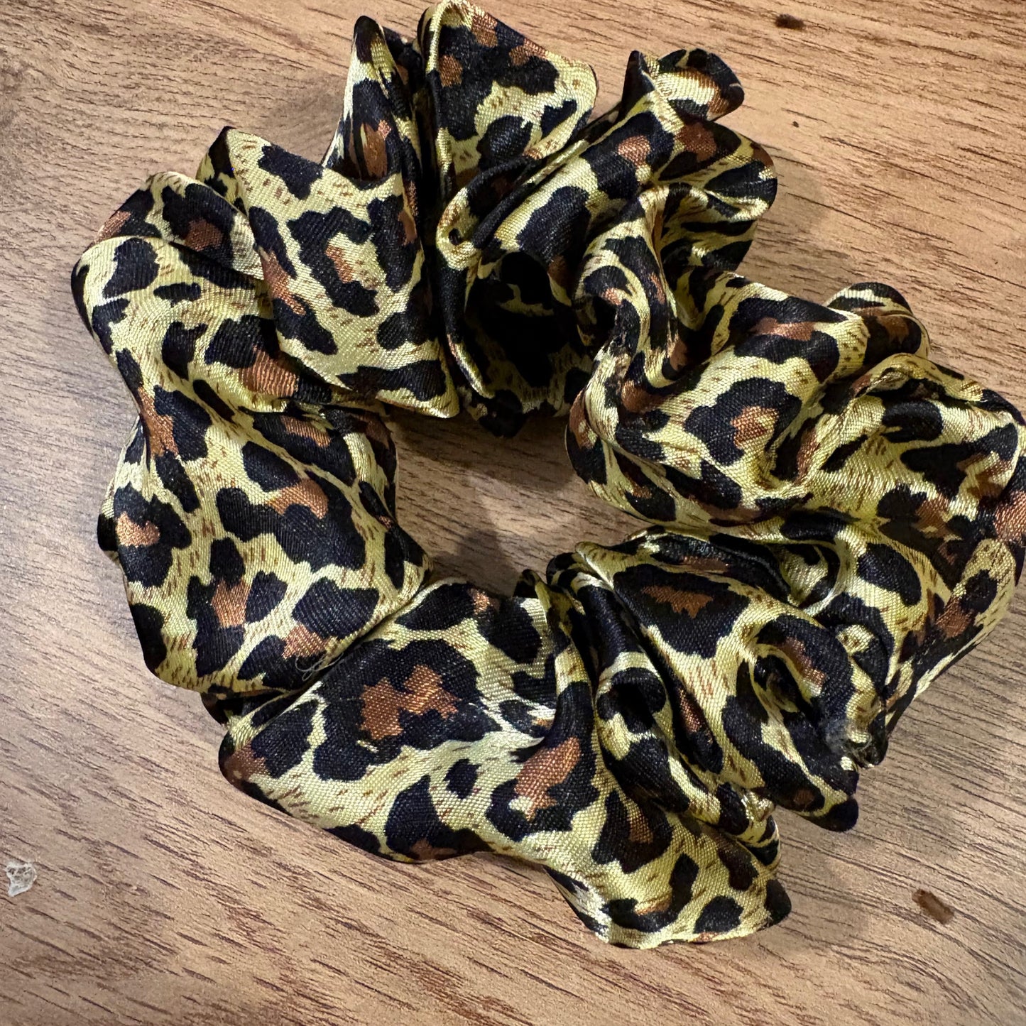 Handmade luxurious satin leopard-print scrunchie
