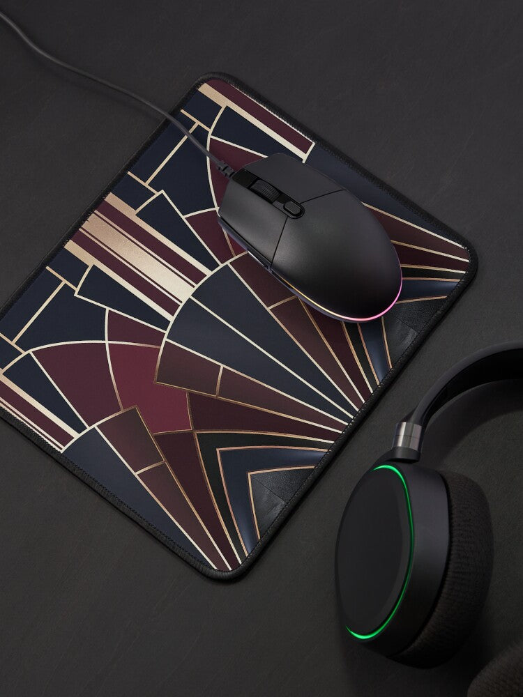 Art Deco Geometric Elegance in Navy & Wine Mouse Pad