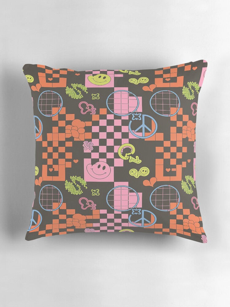 Y2K Neon Checked Retro Vibes Pillow
