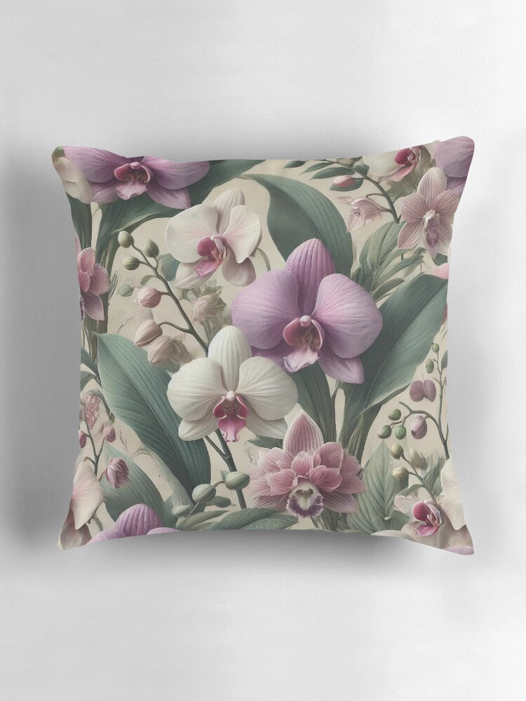 Elegant Seamless Orchid Floral Pattern Pillow