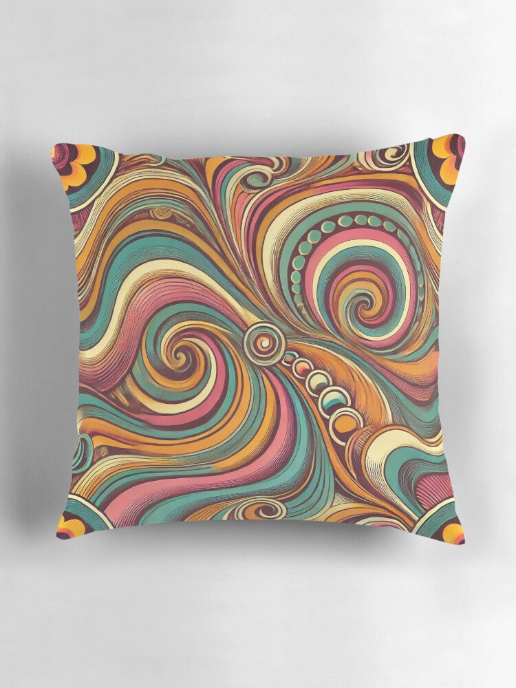 Groovy Vortex – 1970s Psychedelic Seamless Pattern Pillow
