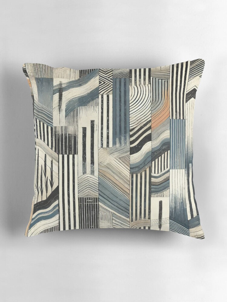 Waves of Contrast – Painterly Stripes in Grayscale Pillow
