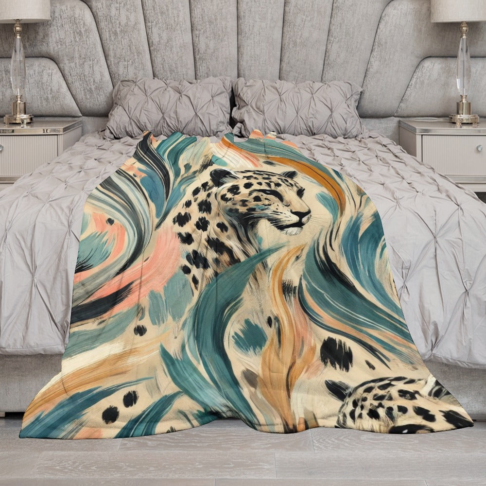 Wild Bloom Abstract Leopard Ultra-Soft Flannel Blanket Multiple Sizes