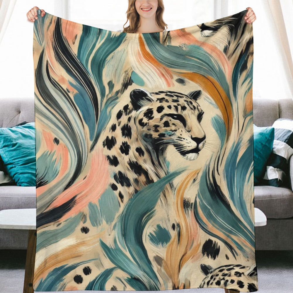 Wild Bloom Abstract Leopard Ultra-Soft Flannel Blanket Multiple Sizes