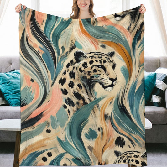Wild Bloom Abstract Leopard Ultra-Soft Flannel Blanket Multiple Sizes