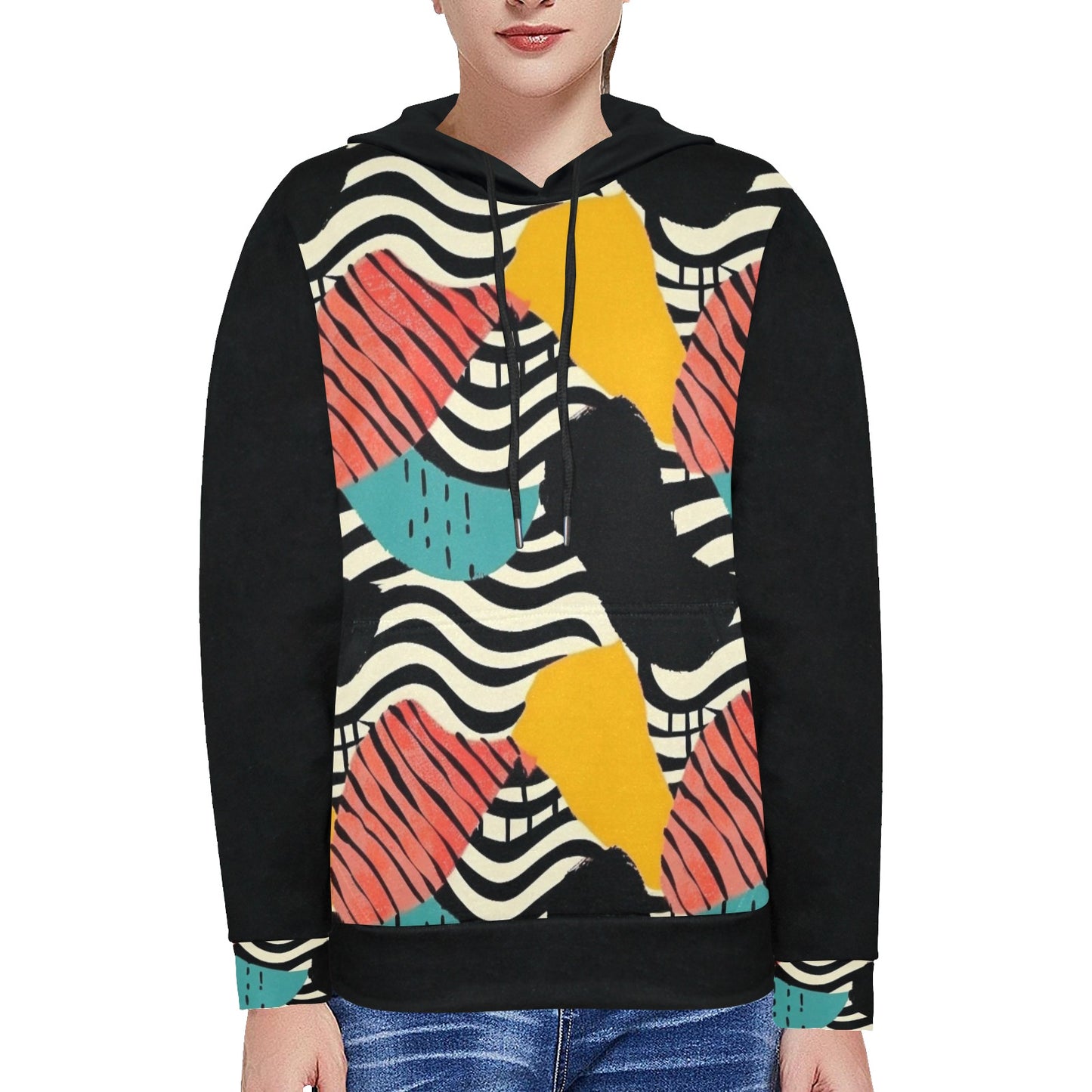 Waves of motion Black Women's Long Sleeve Fleece Hoodie new