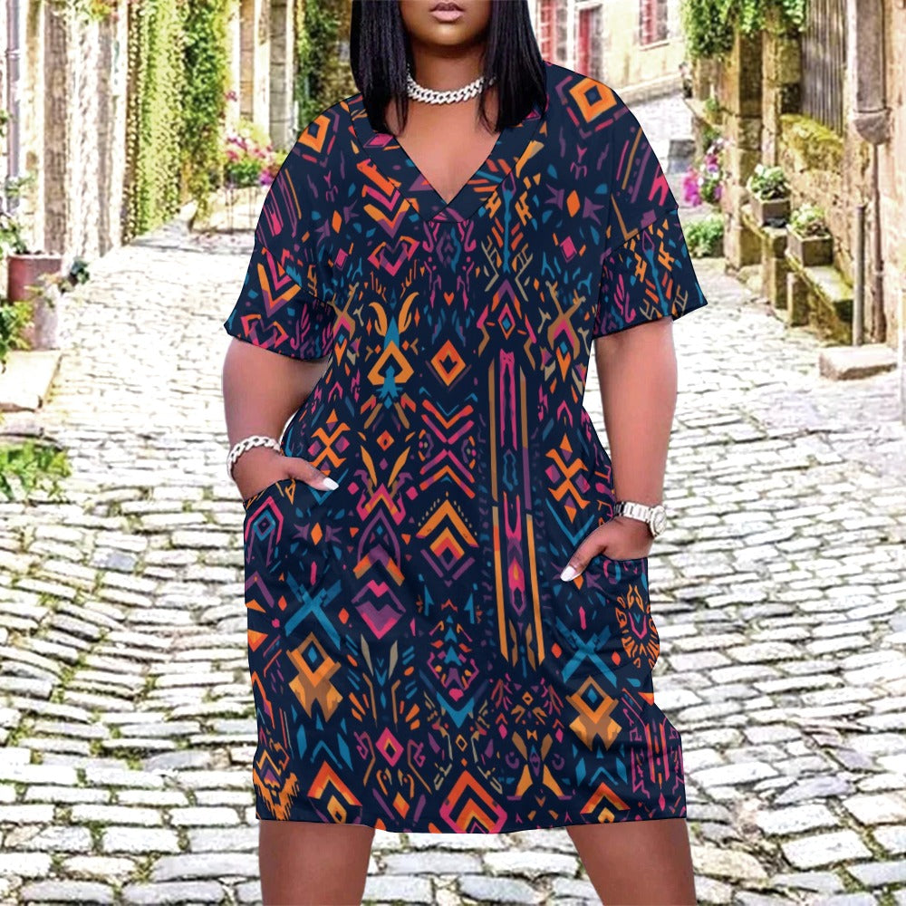 Neon Ember Glyphs Loose pocket dress