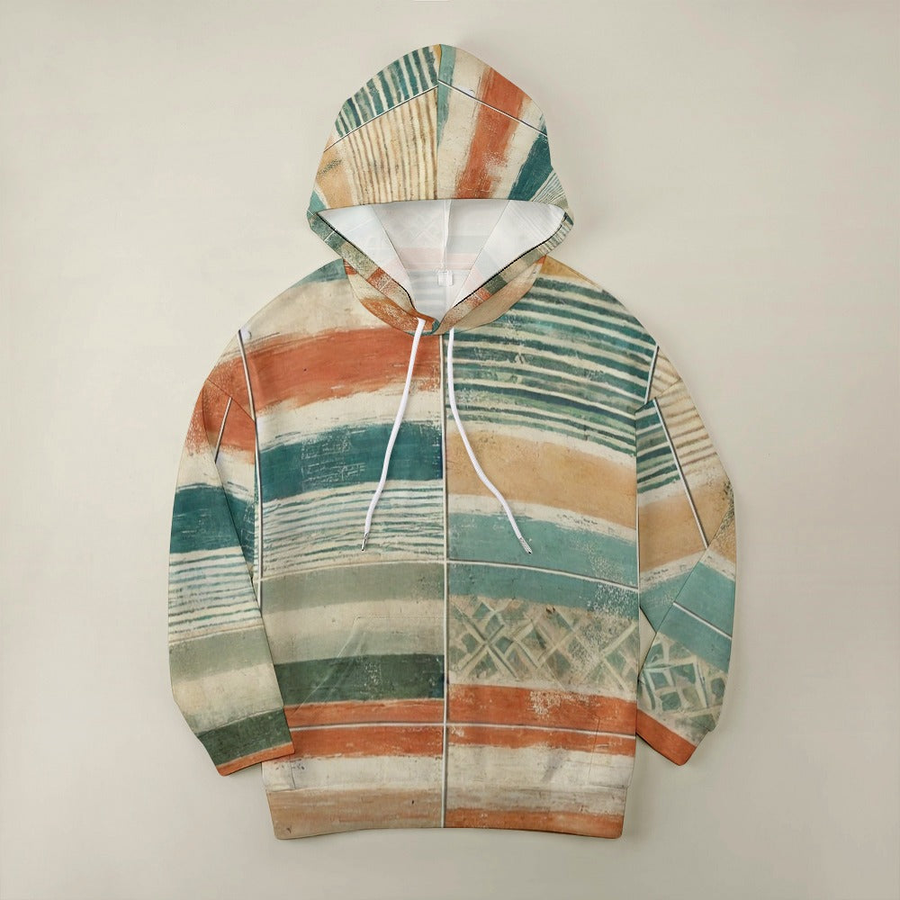 Sunwashed Coastal Stripes – Watercolour Market Pattern Dropped Sleeve Hoodie