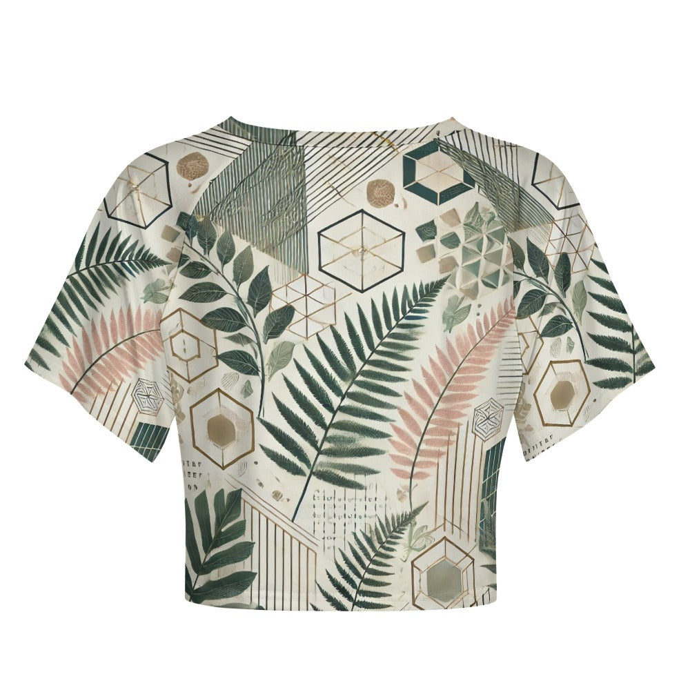 Botanical Geometry Short sleeved navel exposed T-shirt