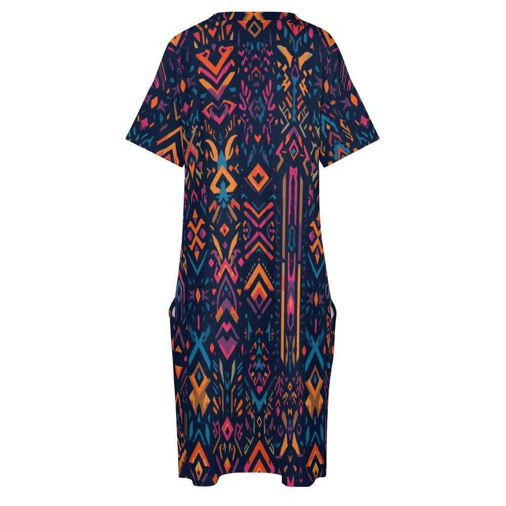 Neon Ember Glyphs Loose pocket dress