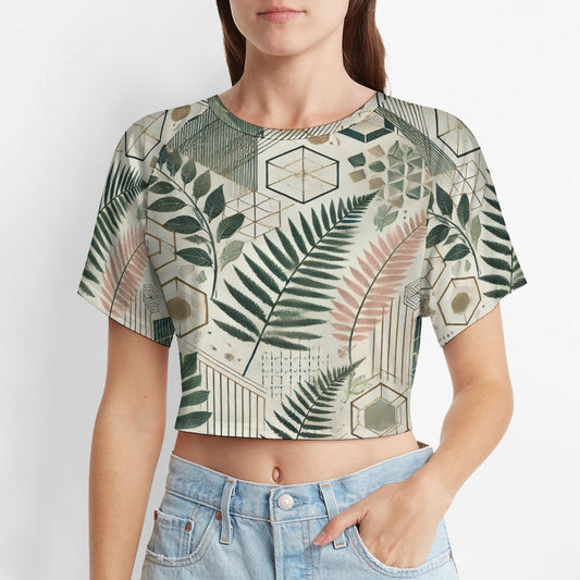 Botanical Geometry Short sleeved navel exposed T-shirt