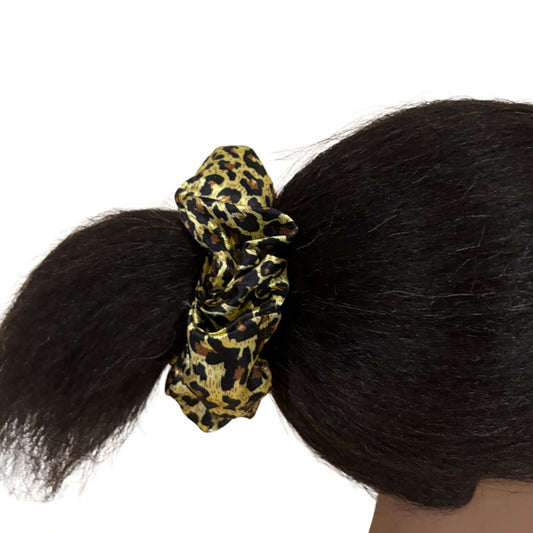 Handmade luxurious satin  leopard-print scrunchie