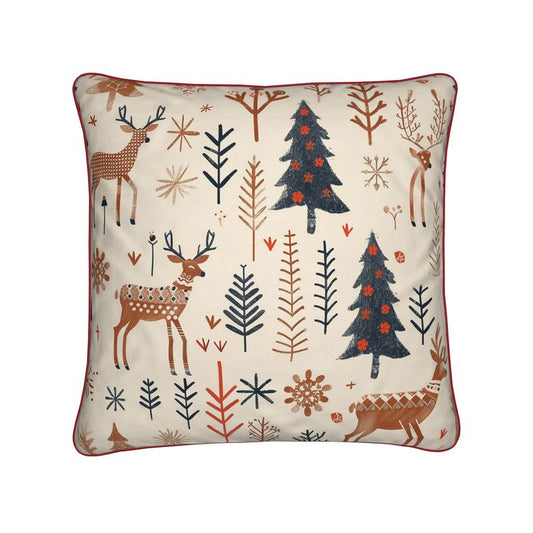 Nordic Woodland Christmas Cushion with Red Piping
