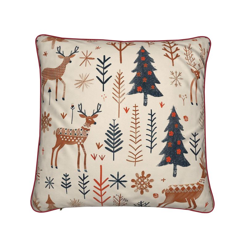 Nordic Woodland Christmas Cushion with Red Piping