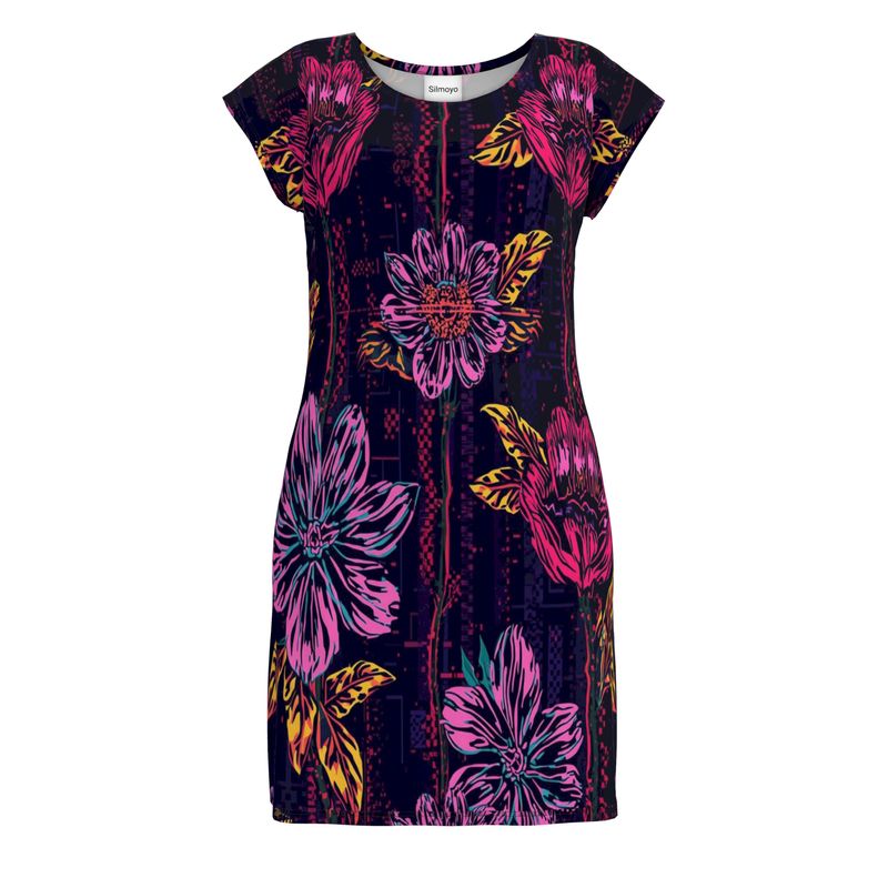 Neon Glitch Bloom Ladies Tunic T-Shirt