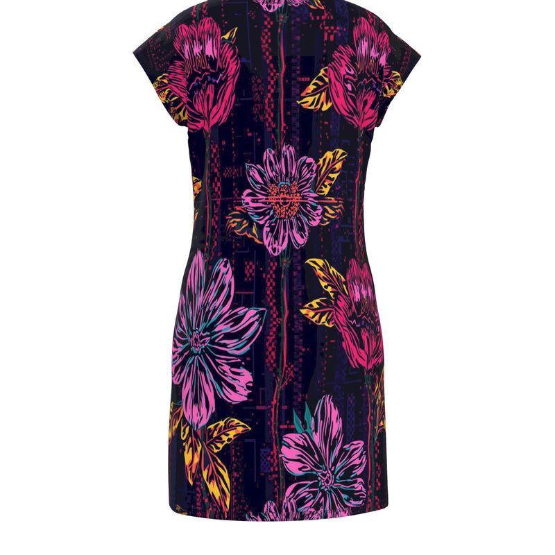 Neon Glitch Bloom Ladies Tunic T-Shirt