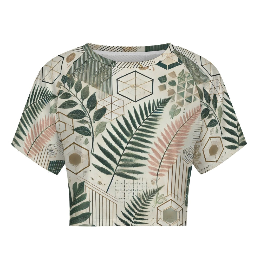 Botanical Geometry Short sleeved navel exposed T-shirt