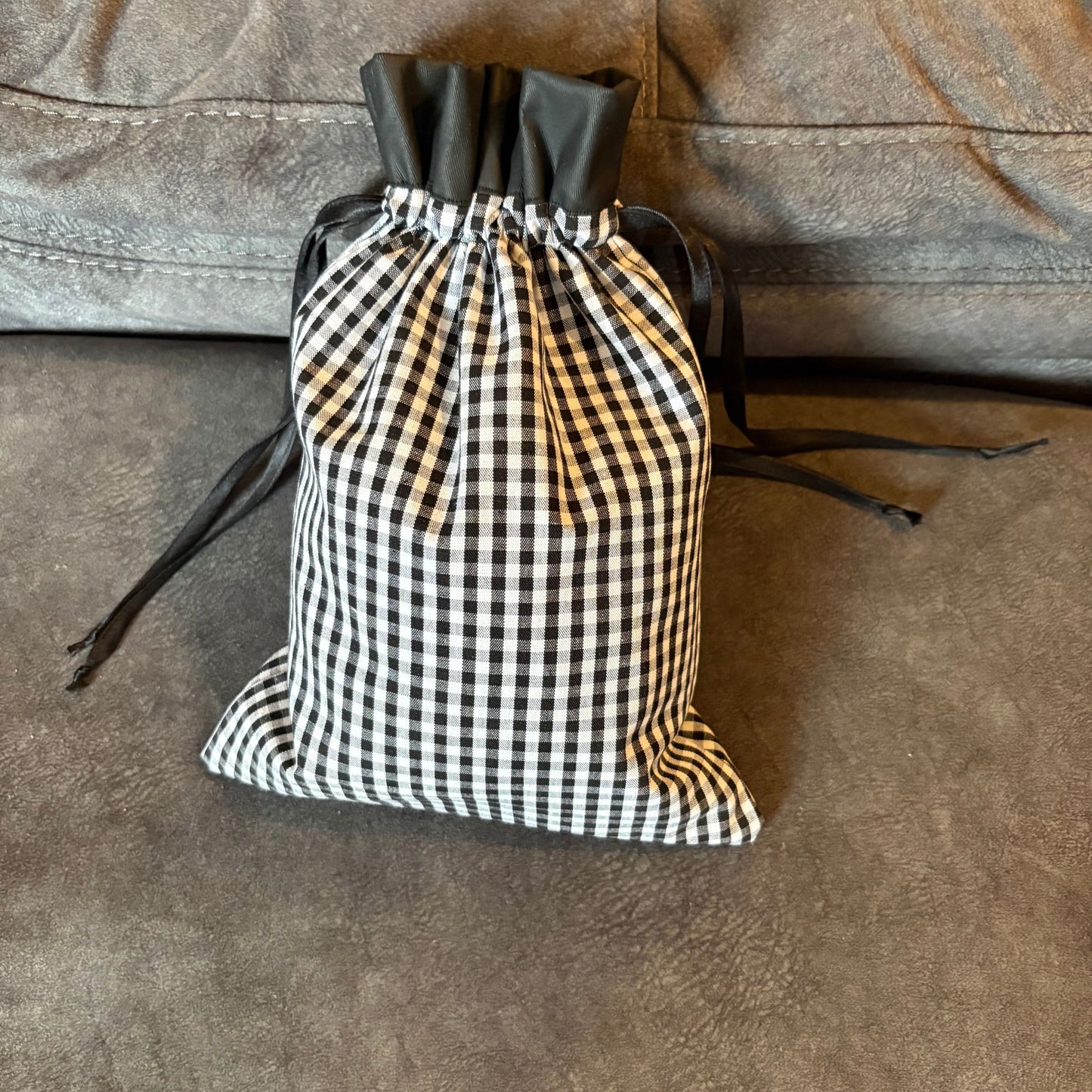 Handmade Chic Checkered Drawstring Bag with Free Matching Bookmark
