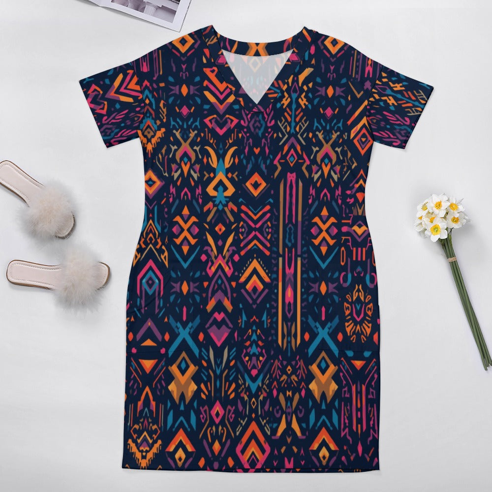 Neon Ember Glyphs Loose pocket dress