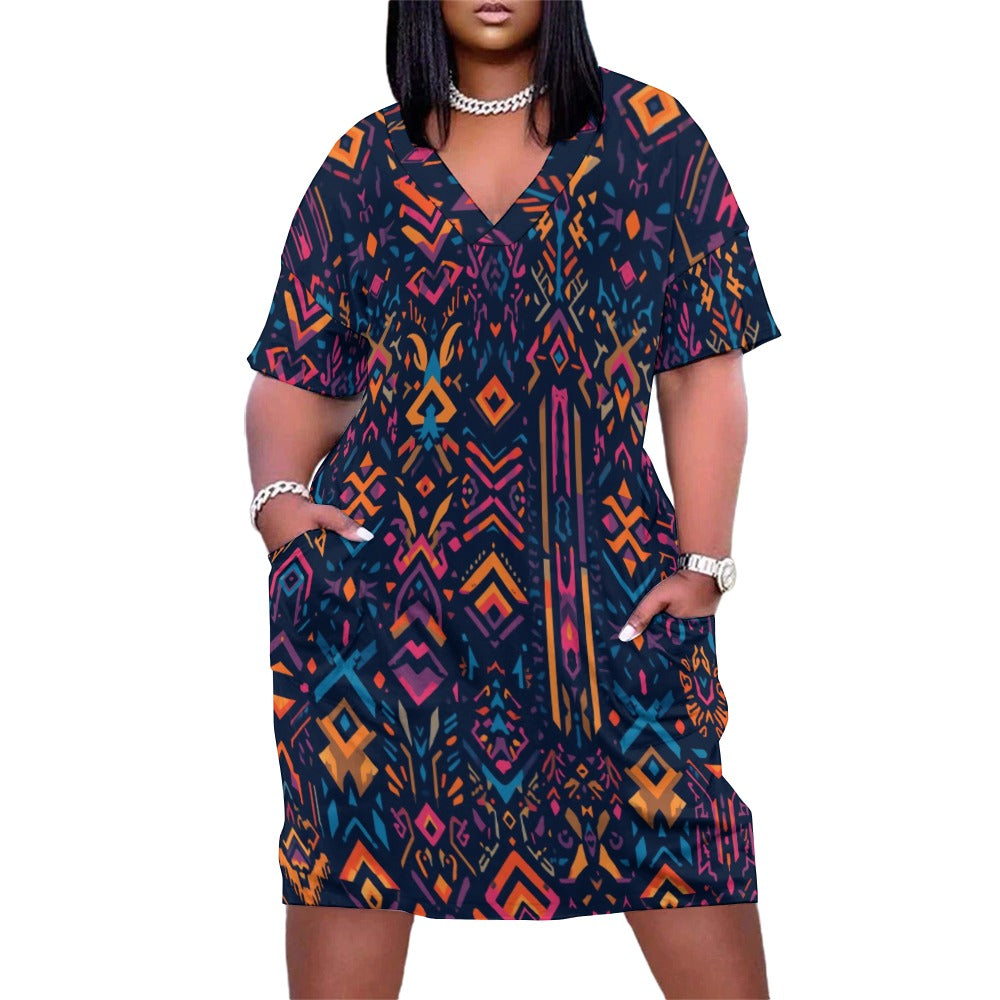 Neon Ember Glyphs Loose pocket dress