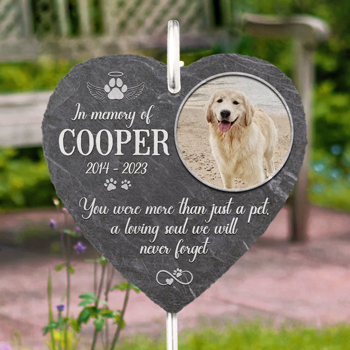 Personalized dog memorial garden slate with photo of Cooper, slate and hook, pet loss sympathy gift, cemetery decoration