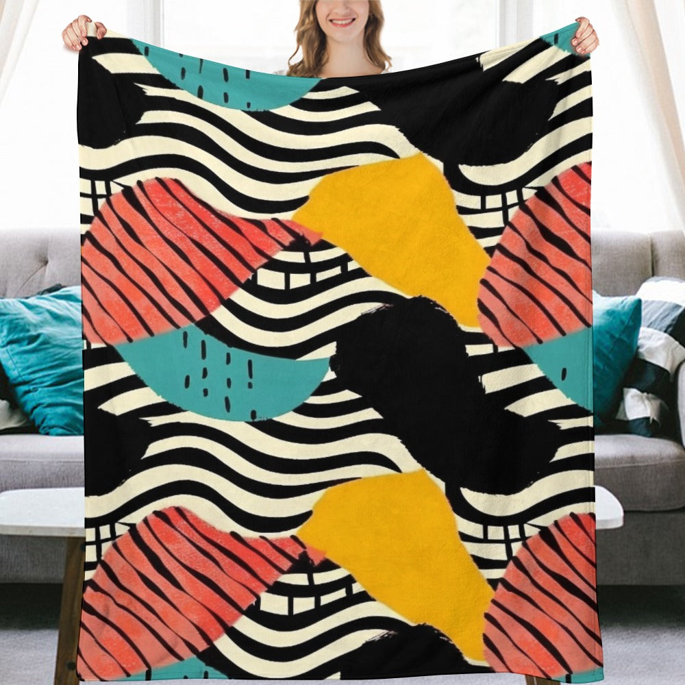 Waves of colour and motion Ultra-Soft Flannel Blanket Multiple Sizes