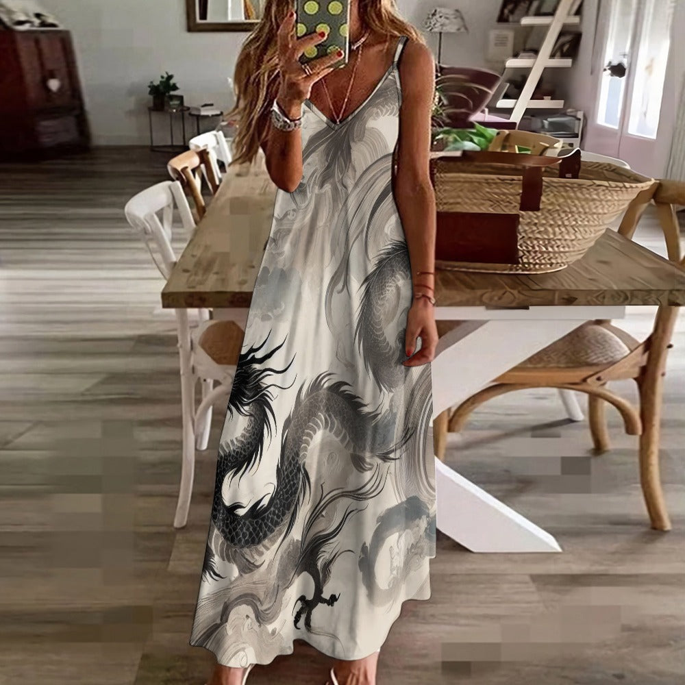Whispers of the Celestial Dragon Sling Ankle Long Dress