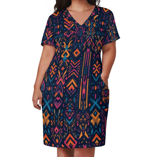 Neon Ember Glyphs Loose pocket dress