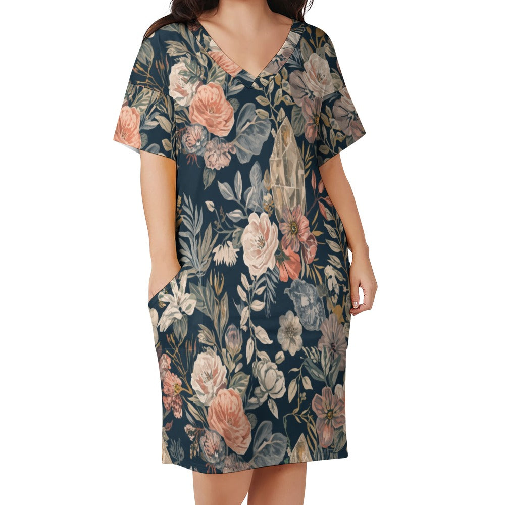 Midnight Crystal Garden Loose pocket dress