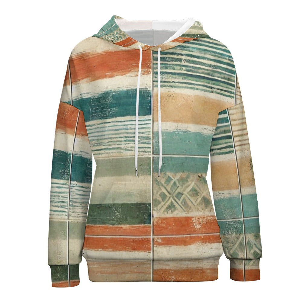 Sunwashed Coastal Stripes – Watercolour Market Pattern Dropped Sleeve Hoodie