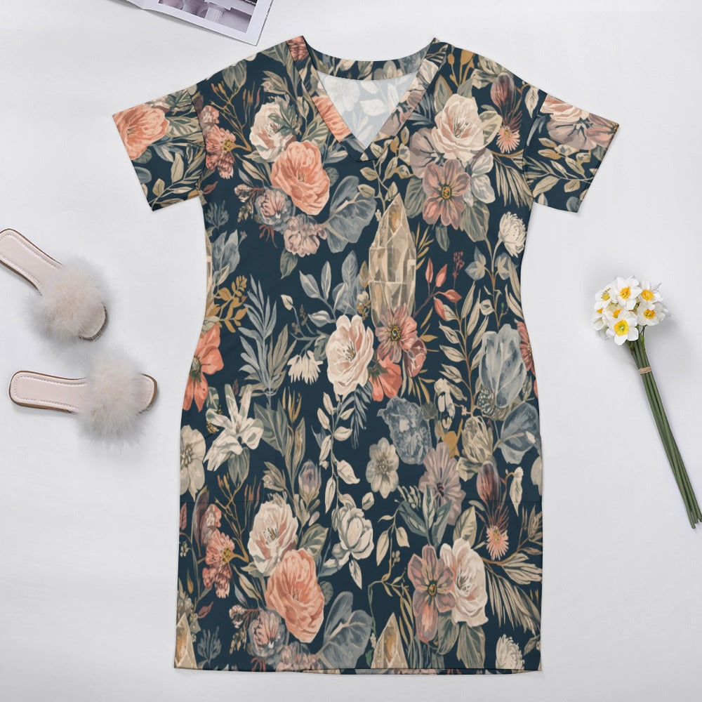 Midnight Crystal Garden Loose pocket dress