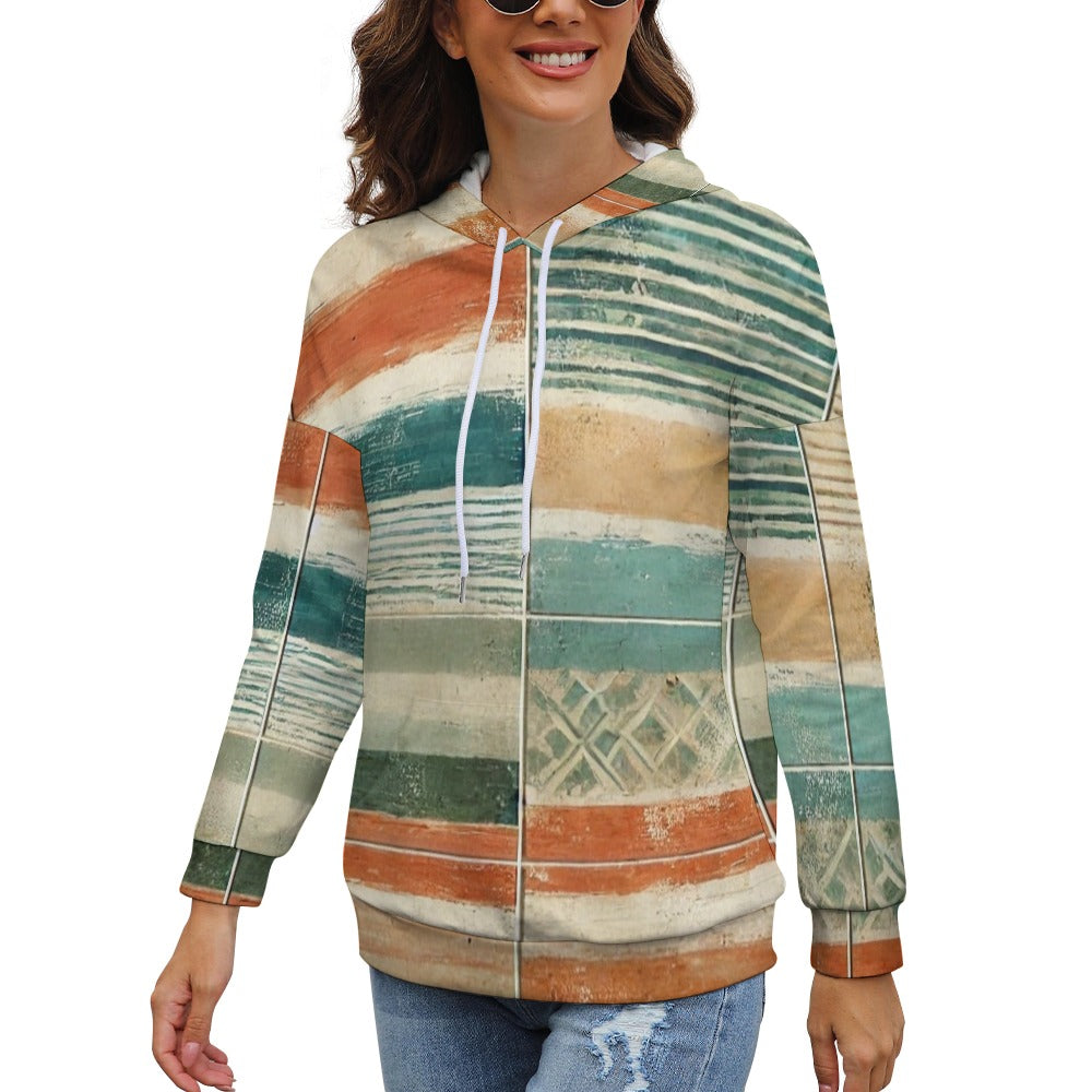 Sunwashed Coastal Stripes – Watercolour Market Pattern Dropped Sleeve Hoodie