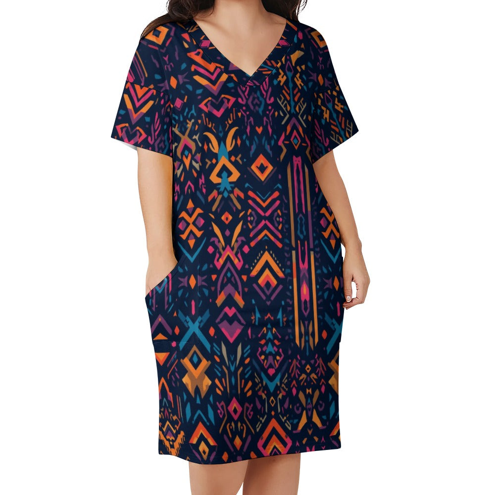 Neon Ember Glyphs Loose pocket dress