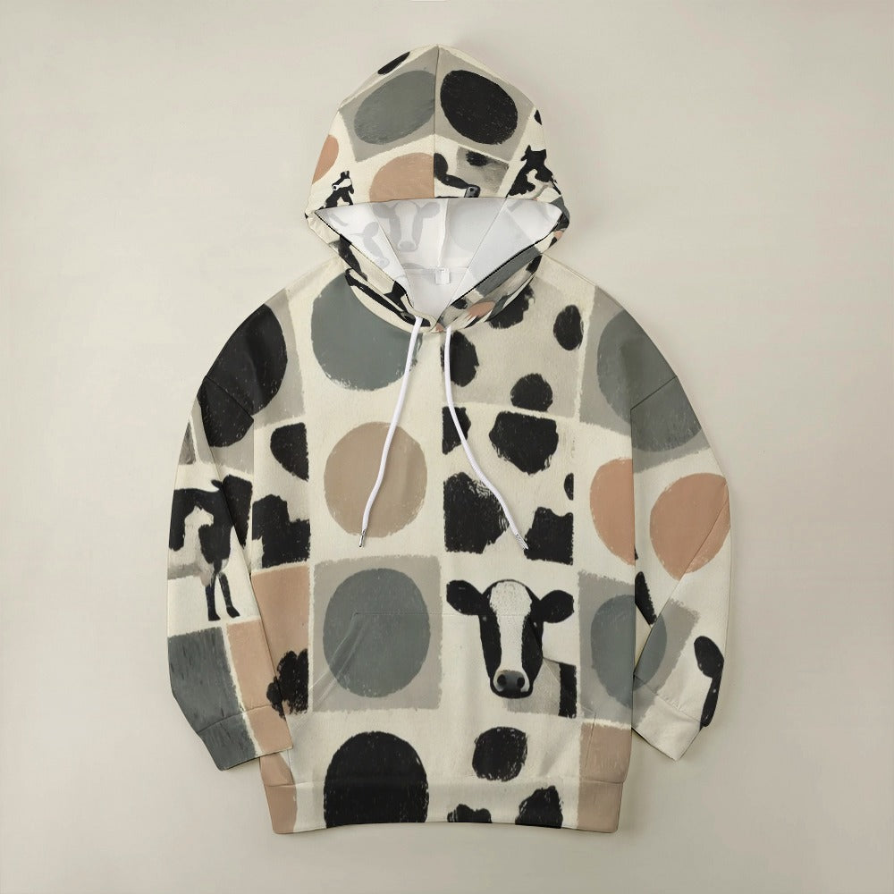 Modern Brushed Cowhide – Minimalist Spot Pattern Dropped Sleeve Hoodie