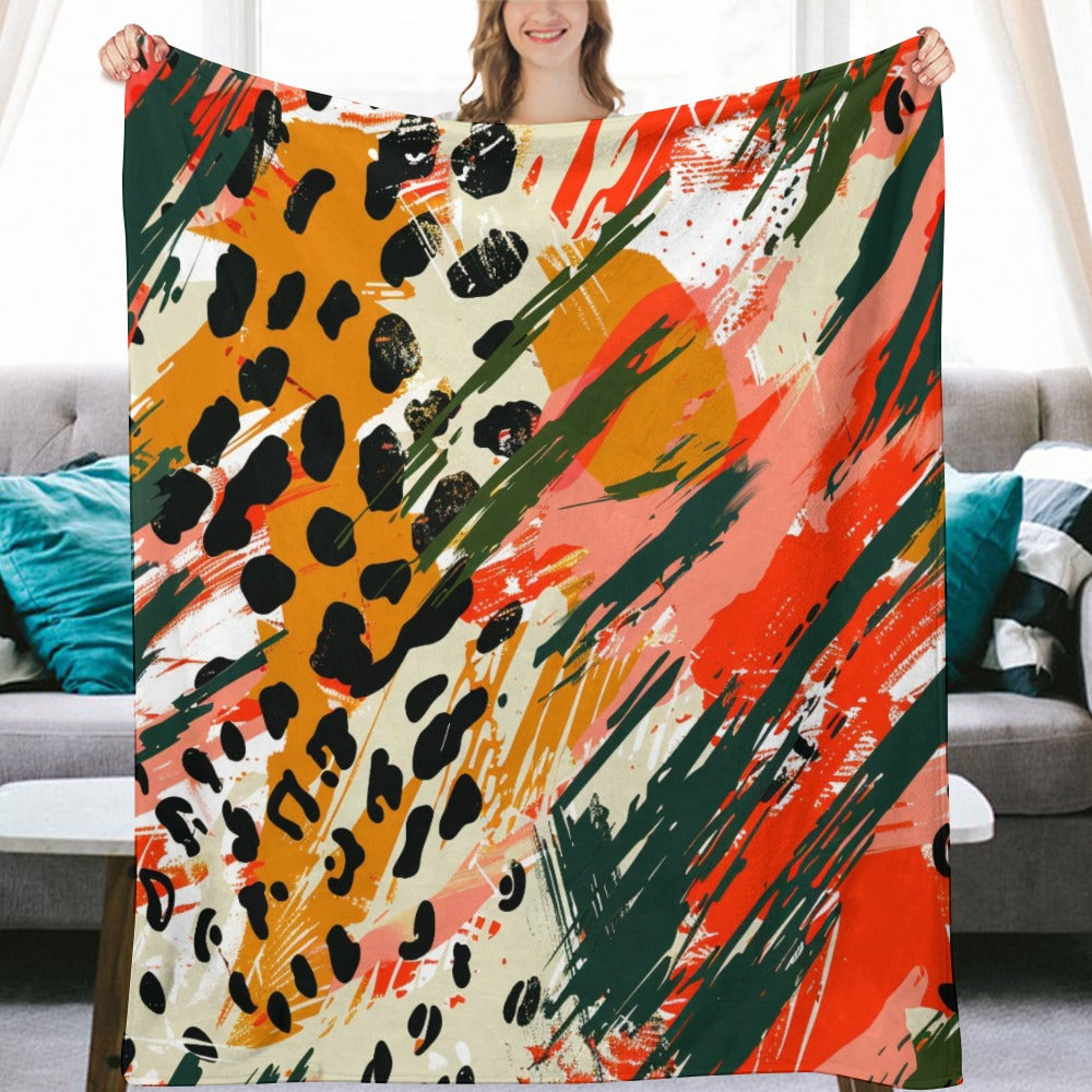Wild Fusion – Abstract Animal Print Energy Ultra-Soft Flannel Blanket Multiple Sizes