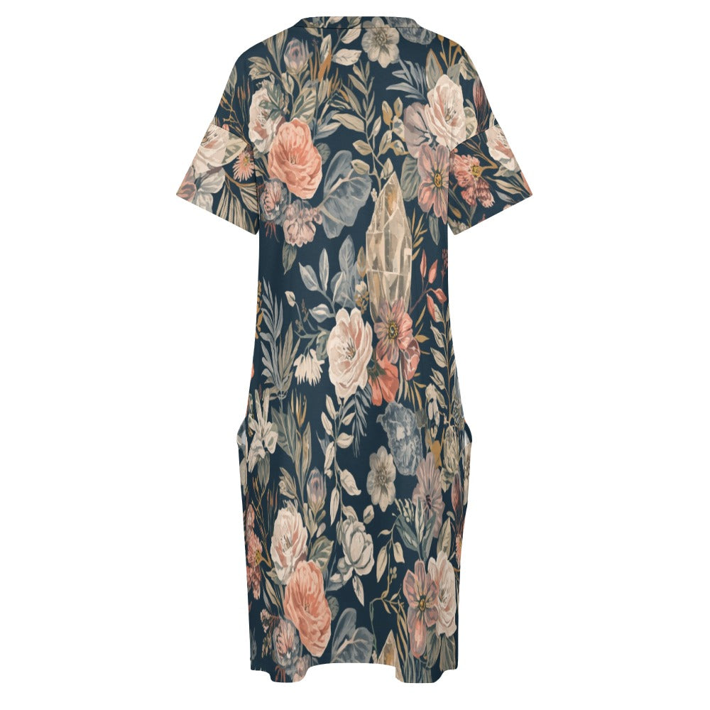 Midnight Crystal Garden Loose pocket dress