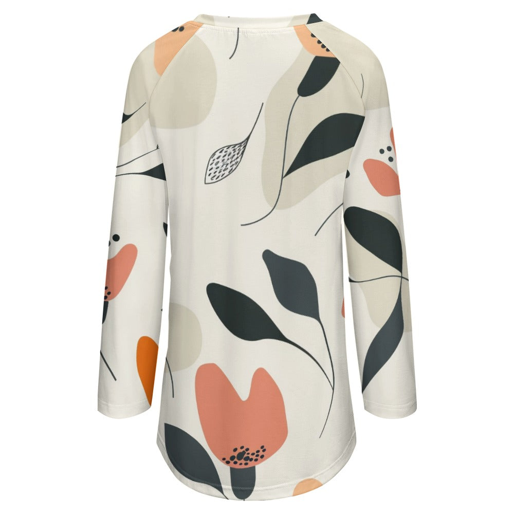 Abstract Garden Breeze Long Crew Neck Long Sleeve T-Shirt