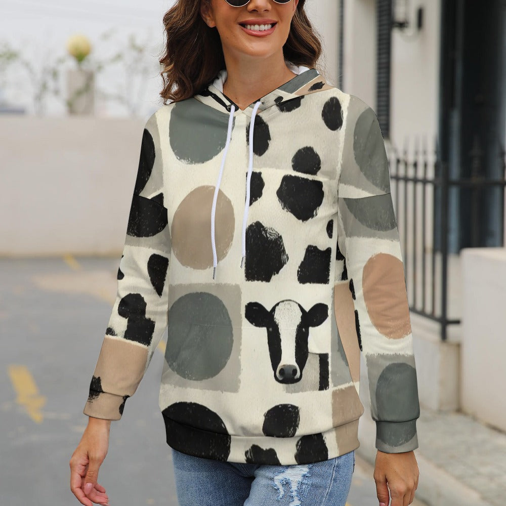 Modern Brushed Cowhide – Minimalist Spot Pattern Dropped Sleeve Hoodie