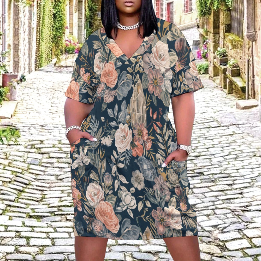 Midnight Crystal Garden Loose pocket dress