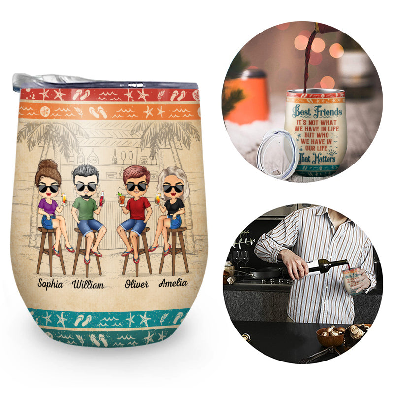 Custom wine tumbler with friends and quote: "Drunk Stories Forever". Best friend gift for vacations.