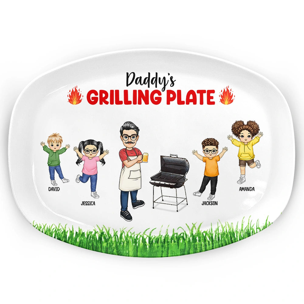 Personalized Grilling Plate with Family & BBQ Design - Awesome BBQ Gift
