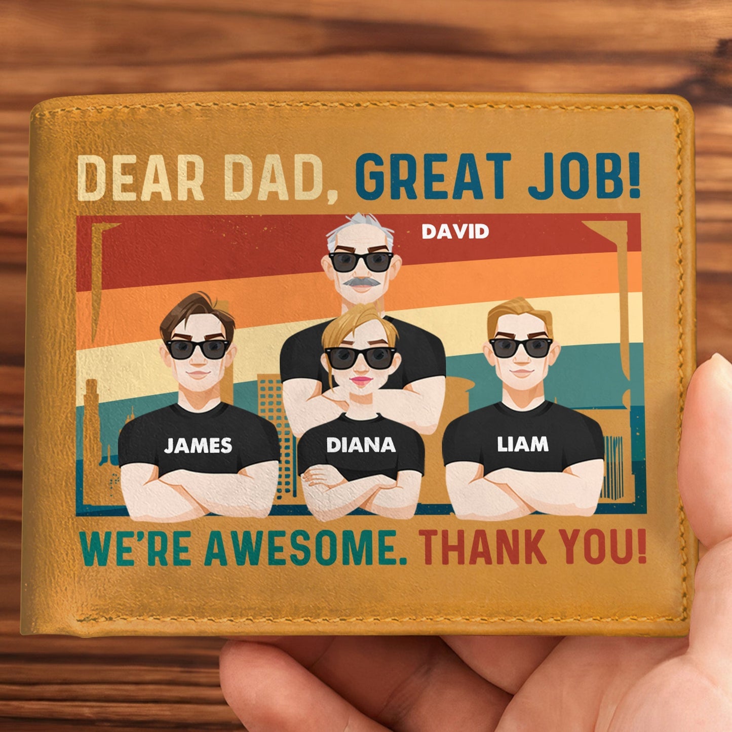 Personalized Leather Wallet for Dad - "Dear Dad, Great Job! We're Awesome! Thank You!" - A thoughtful gift