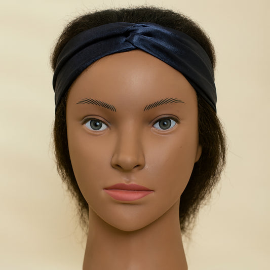 Handmade Criss-Cross Silky Satin Headband – Colour: #807269 (Navy Blue)