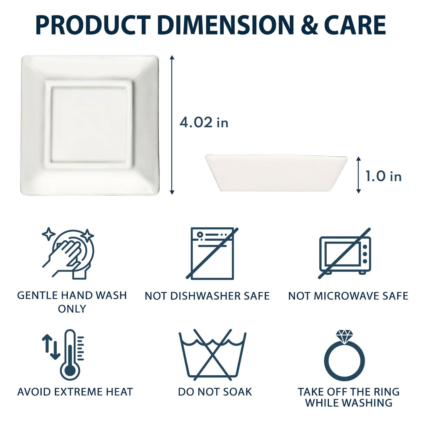 Friendship jewelry dish product dimension and care instructions, hand-wash only, ceramic ring dish gift