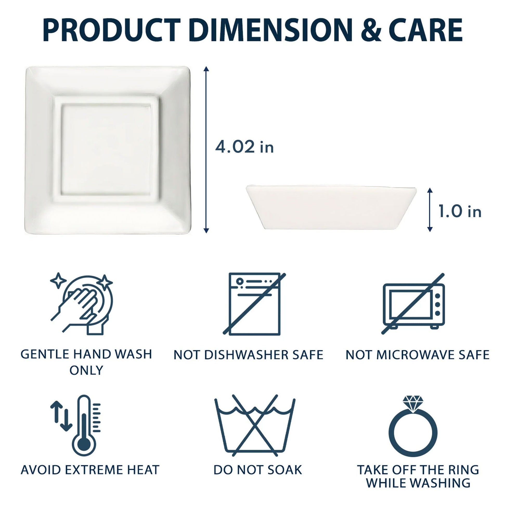 Friendship jewelry dish product dimension and care instructions, hand-wash only, ceramic ring dish gift