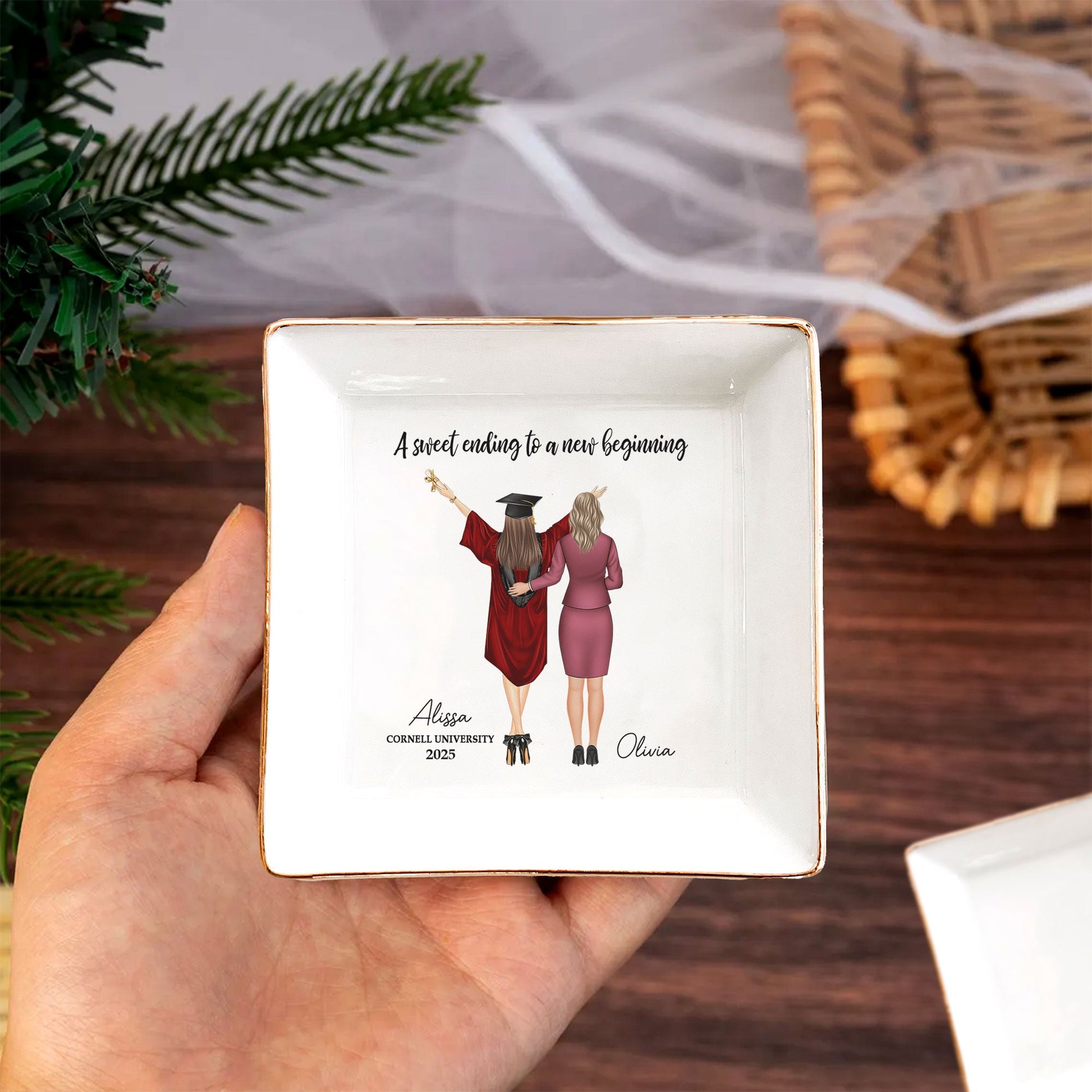 Personalized Graduation Jewelry Dish, ceramic dish with graduation theme design, gift for her.
