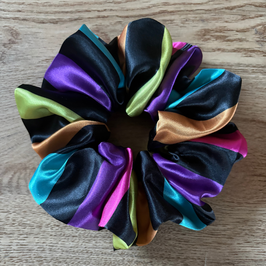 Handmade, Bold & Bright Satin Scrunchie – Large, Multi-Color shine
