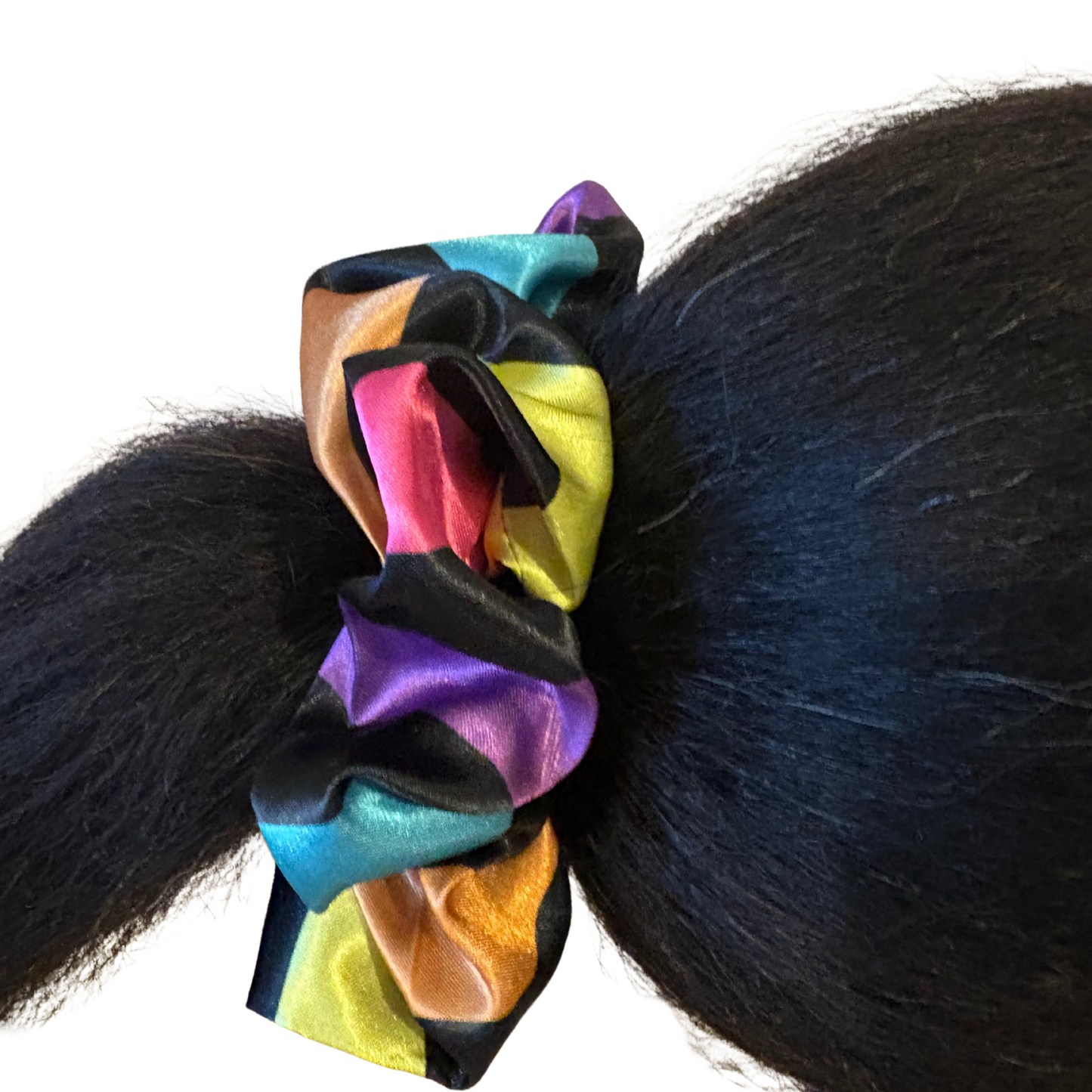 Handmade, Bold & Bright Satin Scrunchie – Large, Multi-Color shine