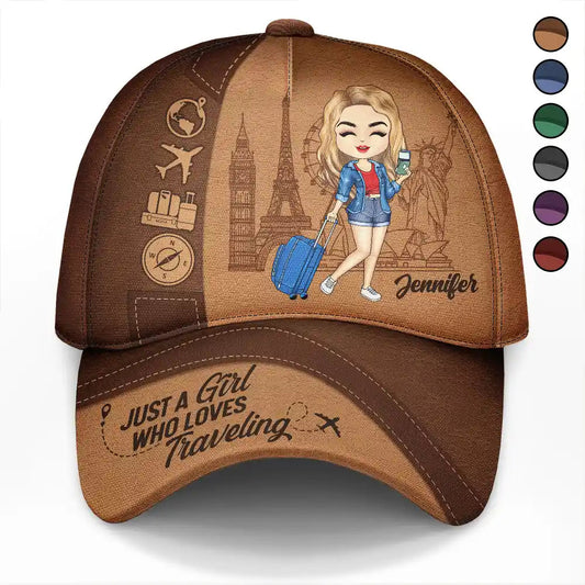 Personalized Classic Cap - 'Just a girl who loves traveling' - Travel-themed design