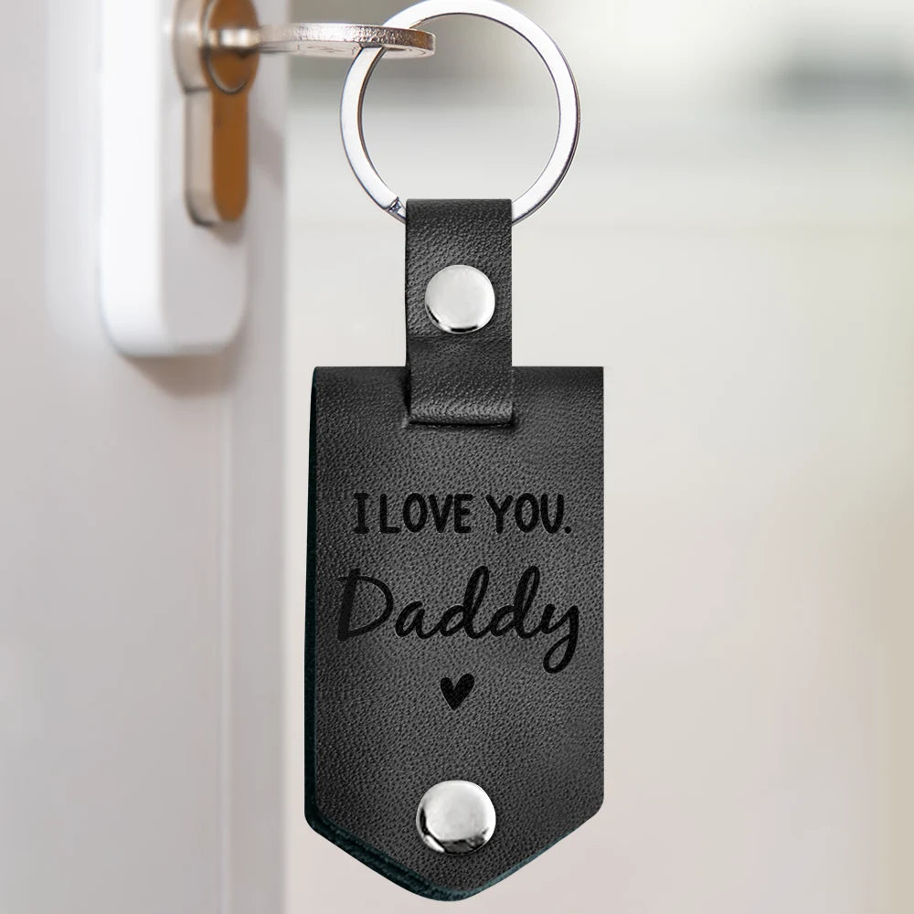 Custom black leather "I LOVE YOU Daddy" keychain, Father's Day gift, personalized photo keepsake